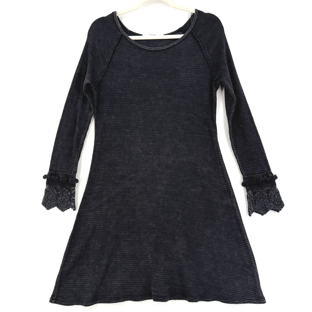 Able Princess Grunge Waffle Dress Size M Black Stone Wash Lace Cuff Goth Chic